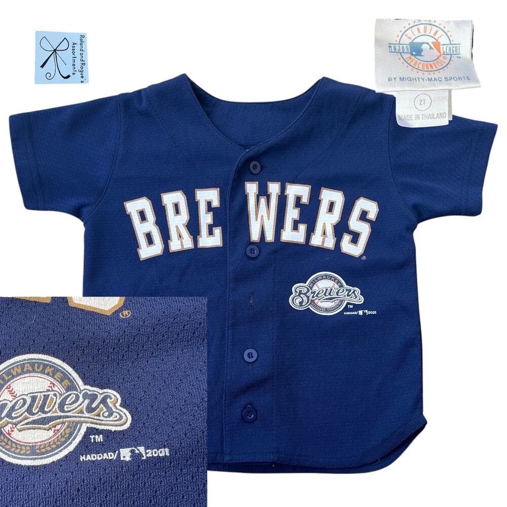 Major League Baseball by Mighty-Mac Sports 2001 Brewers Button-up Kids Sz 2T